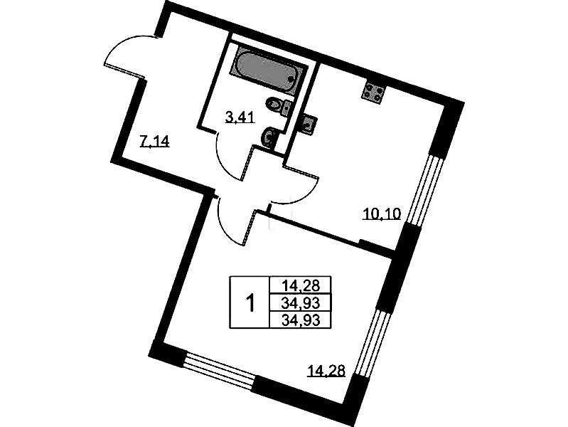 1-комнатная квартира 36.97 м², 1/11 эт., ЖК «Квартал Лаголово»